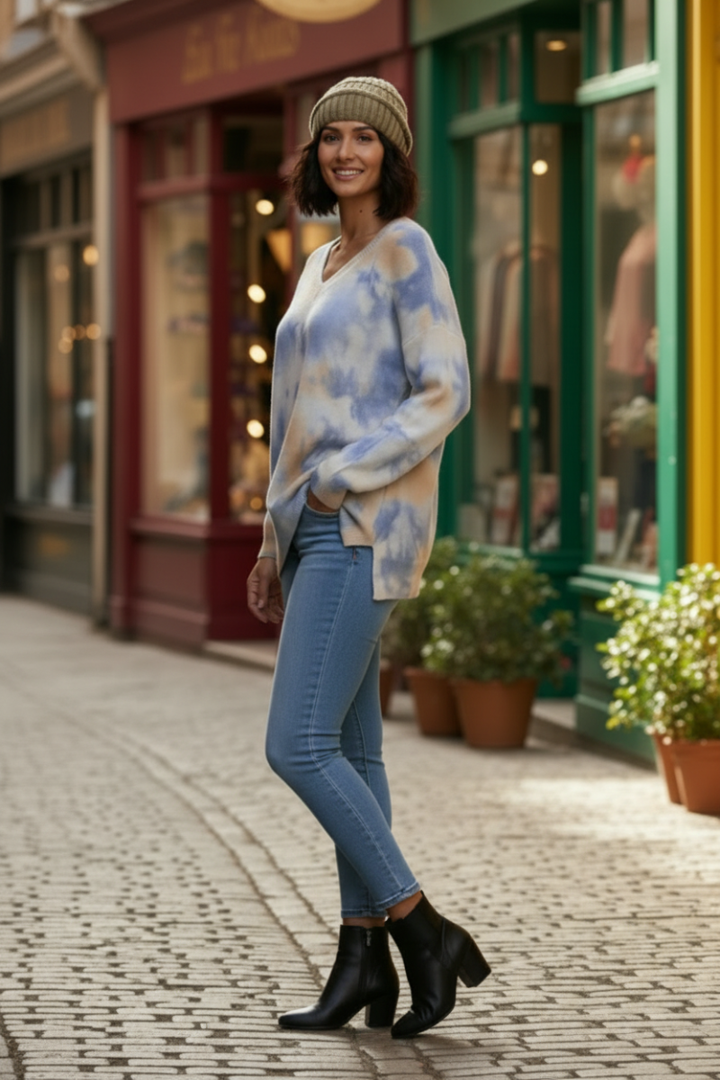 V-NECK LONG SLEEVES WITH SIDE SLIT SWEATER TI3841