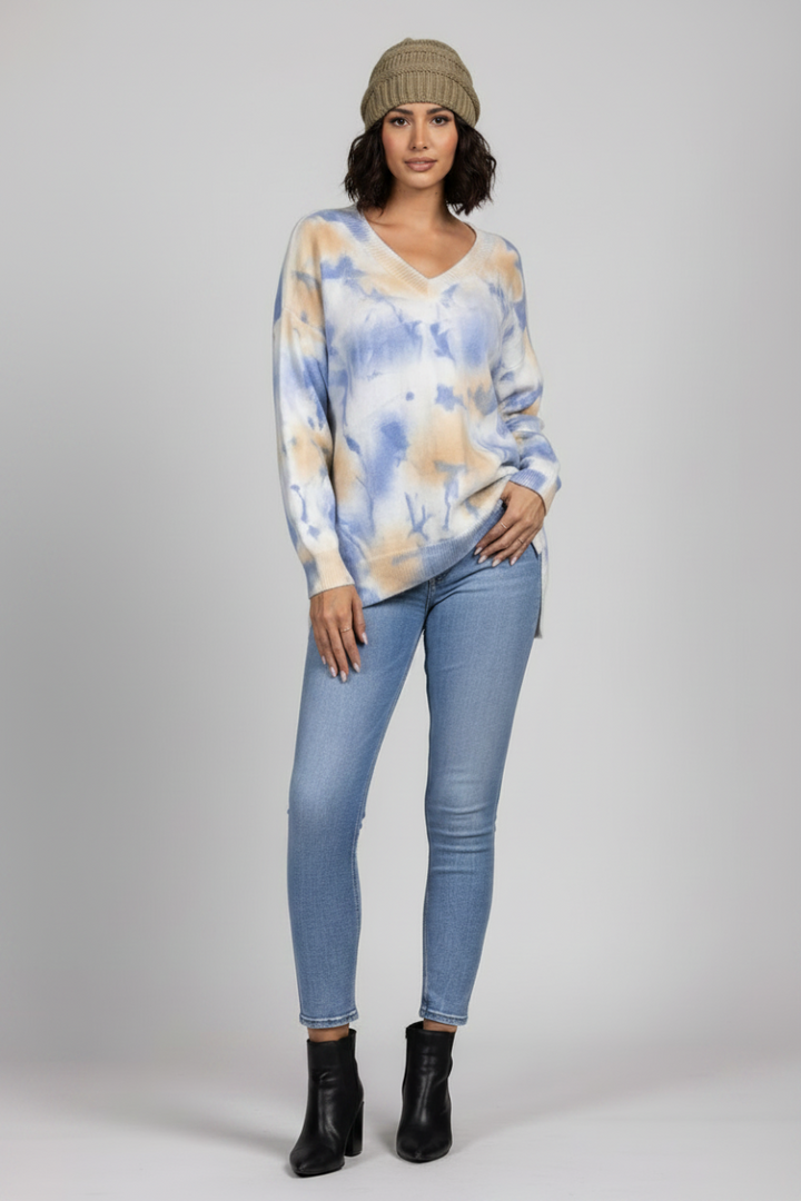 V-NECK LONG SLEEVES WITH SIDE SLIT SWEATER TI3841