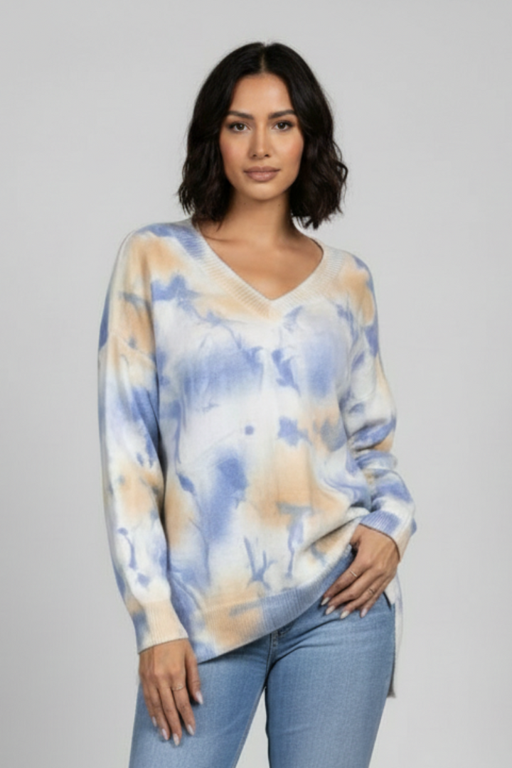 V-NECK LONG SLEEVES WITH SIDE SLIT SWEATER TI3841