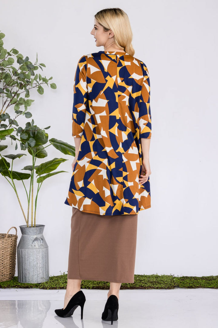 NAVY MULTICOLOR MIDI-DRESS WITH POCKETS