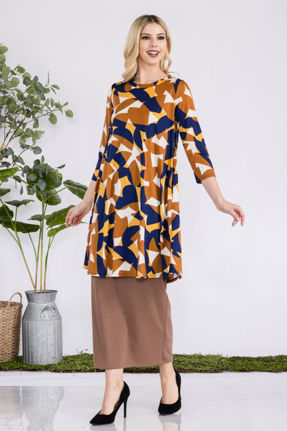 NAVY MULTICOLOR MIDI-DRESS WITH POCKETS