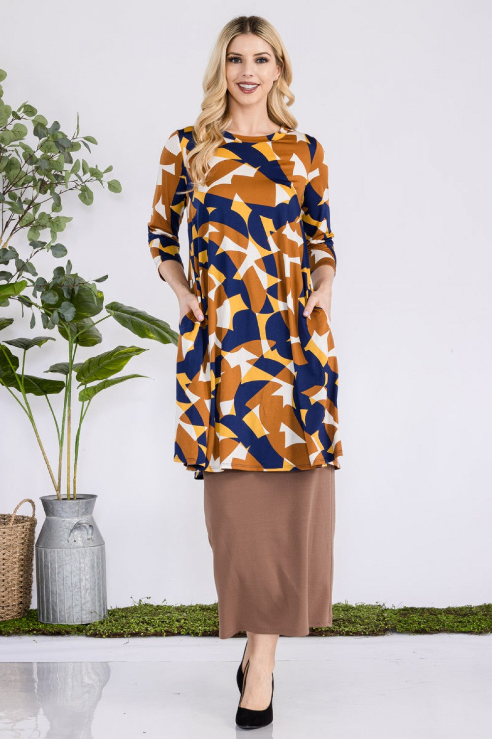 CLCD43829C-Wholesale Navy MULTICOLOR MIDI-DRESS WITH POCKETS