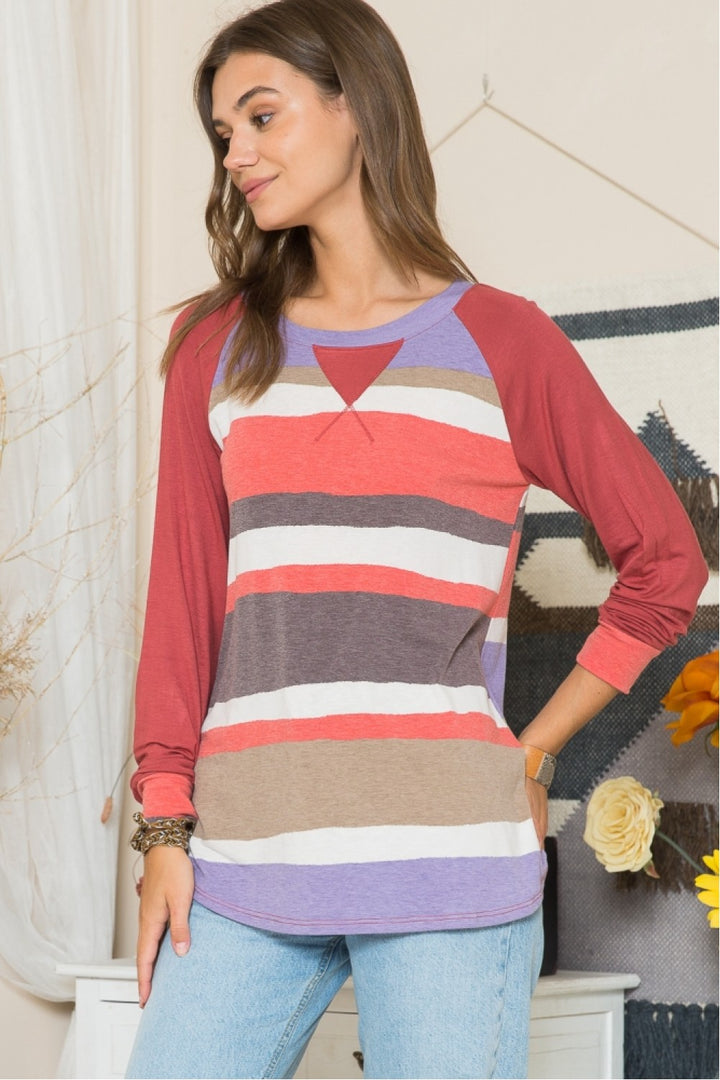 RED/CHOCO STRIPE CONTRAST R-COVER STITCH NK