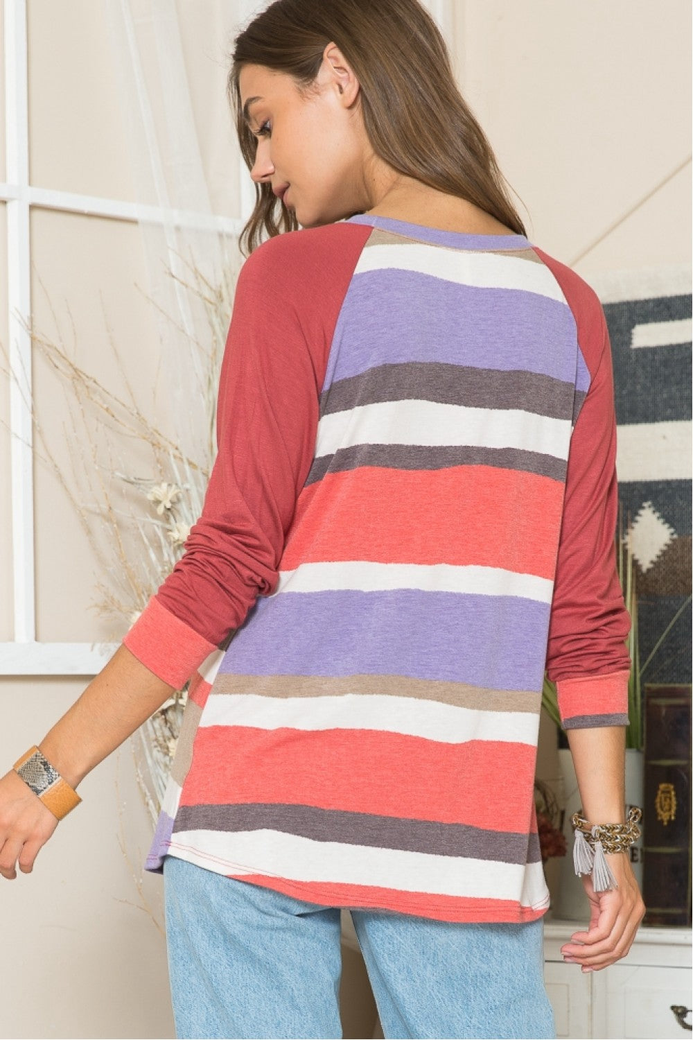 RED/CHOCO STRIPE CONTRAST R-COVER STITCH NK