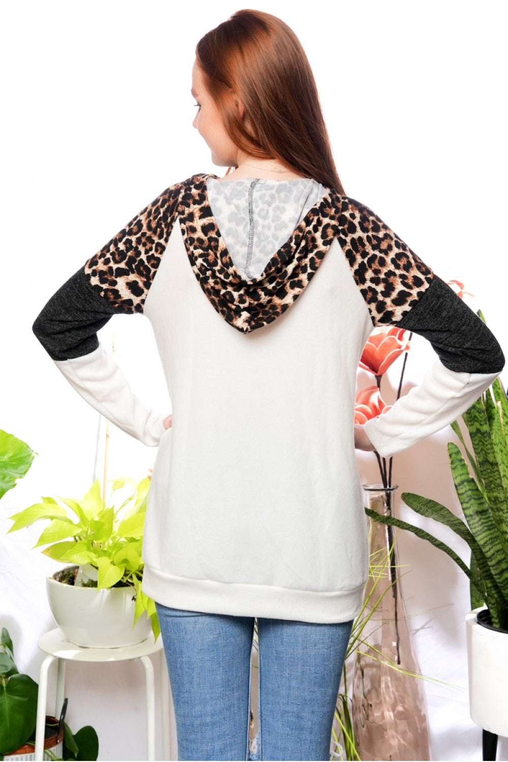 IVORY ANIMAL PRINT COLOR BLOCK HOODIE-CLCT43668