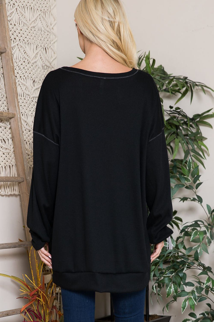 BLACK OVERSIZED THERMO ROUND NECK TUNIC