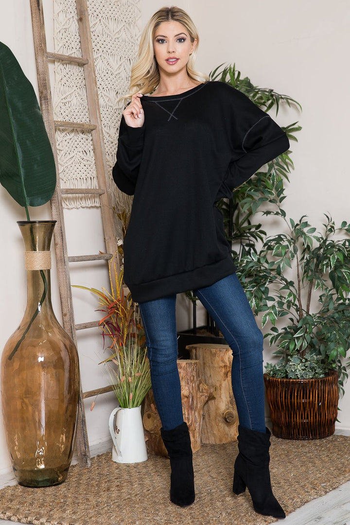 BLACK OVERSIZED THERMO ROUND NECK TUNIC