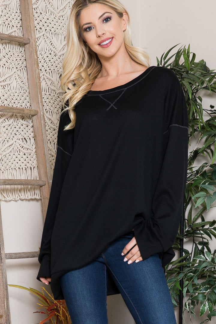 BLACK OVERSIZED THERMO ROUND NECK TUNIC