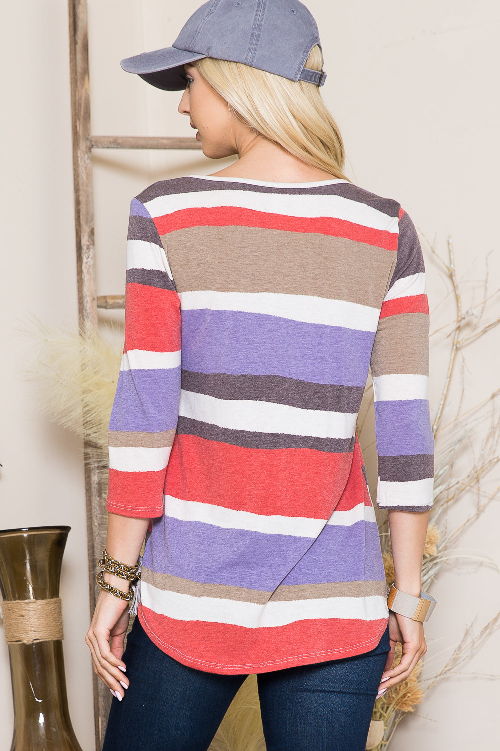 RED/CHOCO STRIPED LONG SLEEVE WITH BUTTONS