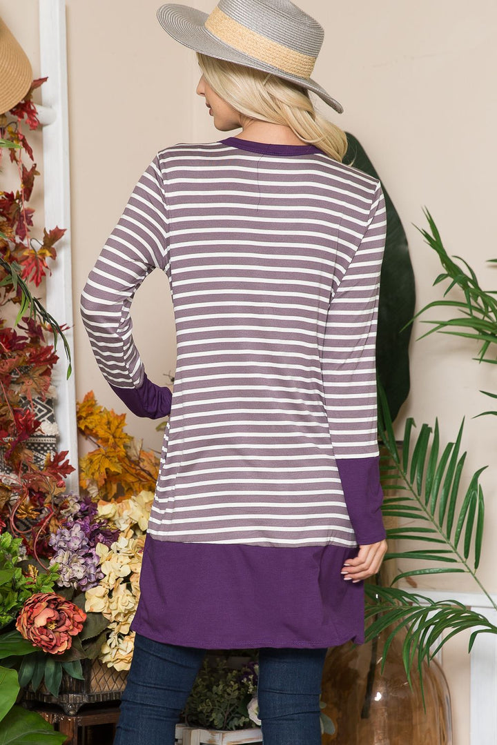 PURPLE/LAVENDER BUTTON DOWN STRIPE CARDIGAN
