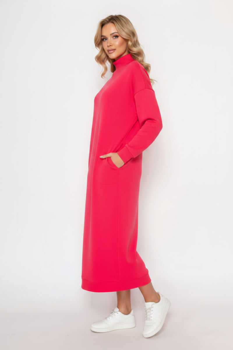 PLUS SIZE SHILHOUETTE TURTLE NECK LONG SLEEVE MIDI DRESS SHVL6019