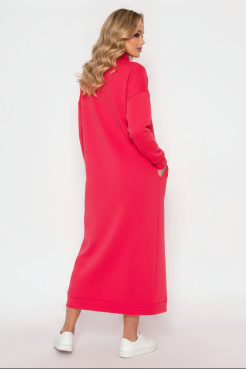 PLUS SIZE SHILHOUETTE TURTLE NECK LONG SLEEVE MIDI DRESS SHVL6019