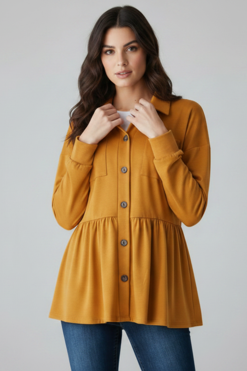 PUFF SLEEVE BUTTON DOWN SHACKET TOP HMEJ6739