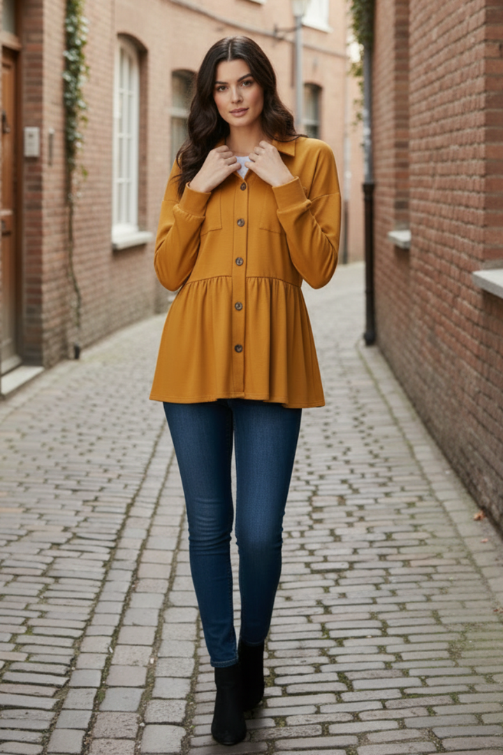 PUFF SLEEVE BUTTON DOWN SHACKET TOP HMEJ6739