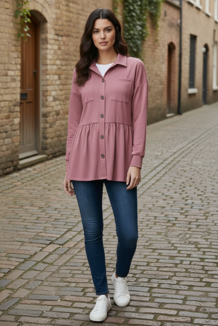 PUFF SLEEVE BUTTON DOWN SHACKET TOP HMEJ6739