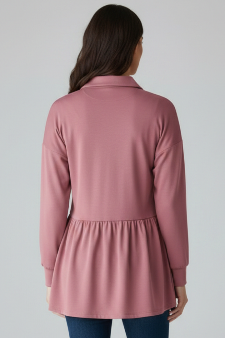 PUFF SLEEVE BUTTON DOWN SHACKET TOP HMEJ6739