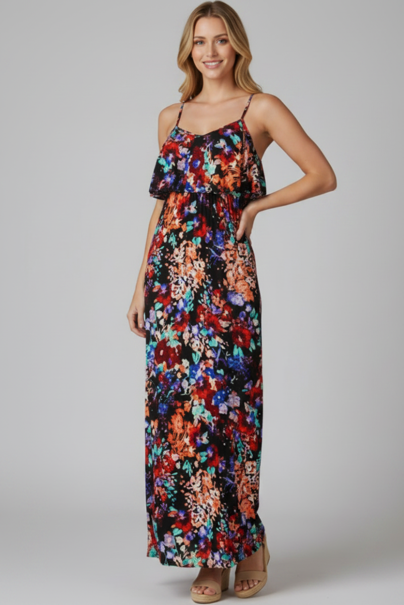 RUFFLED CRISSCROSS BACK DETAIL MAXI DRESS HMED5008-15
