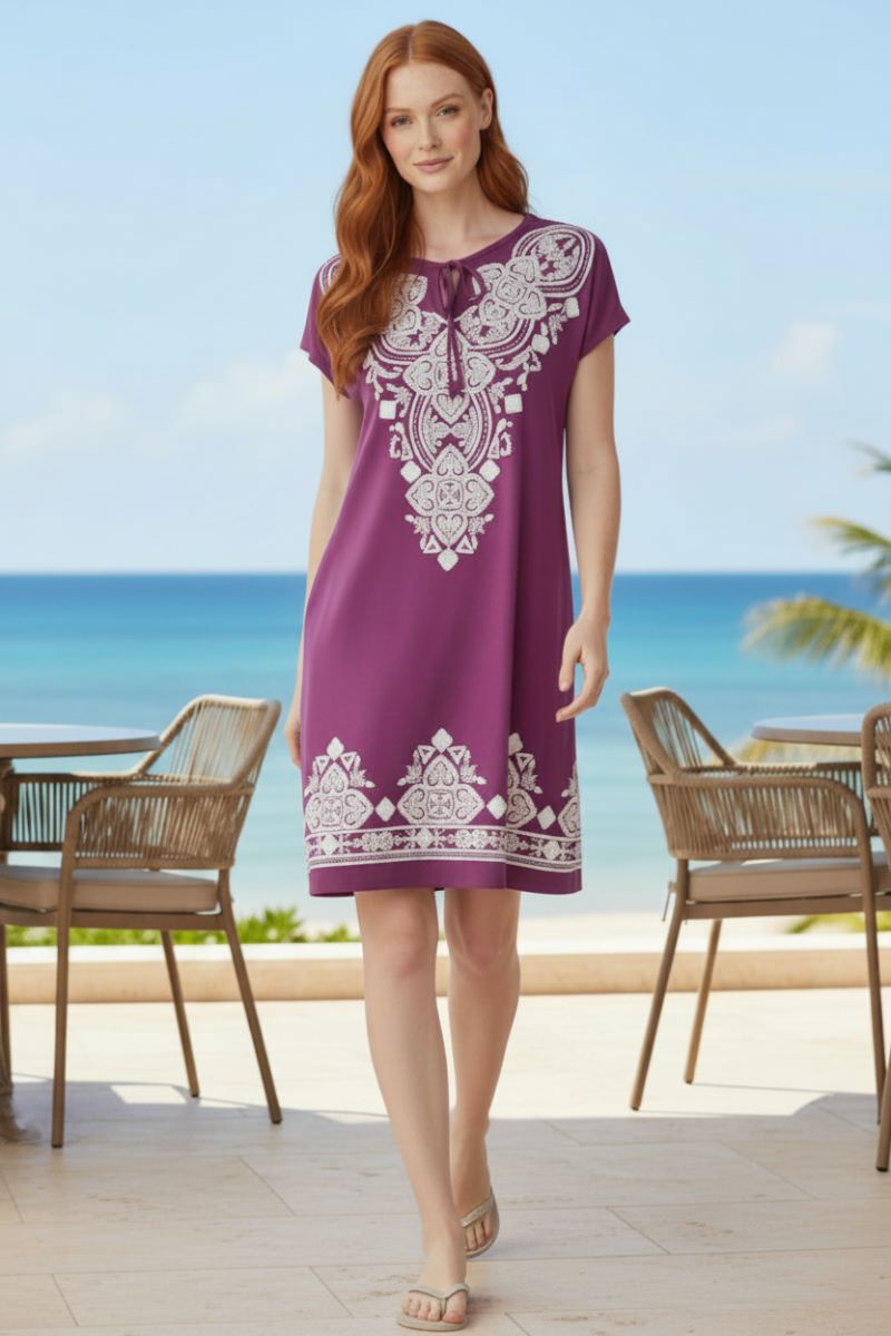 DOLMAN SLEEVE KEYHOLE TIE-NECK MINI DRESS HMED6741-10