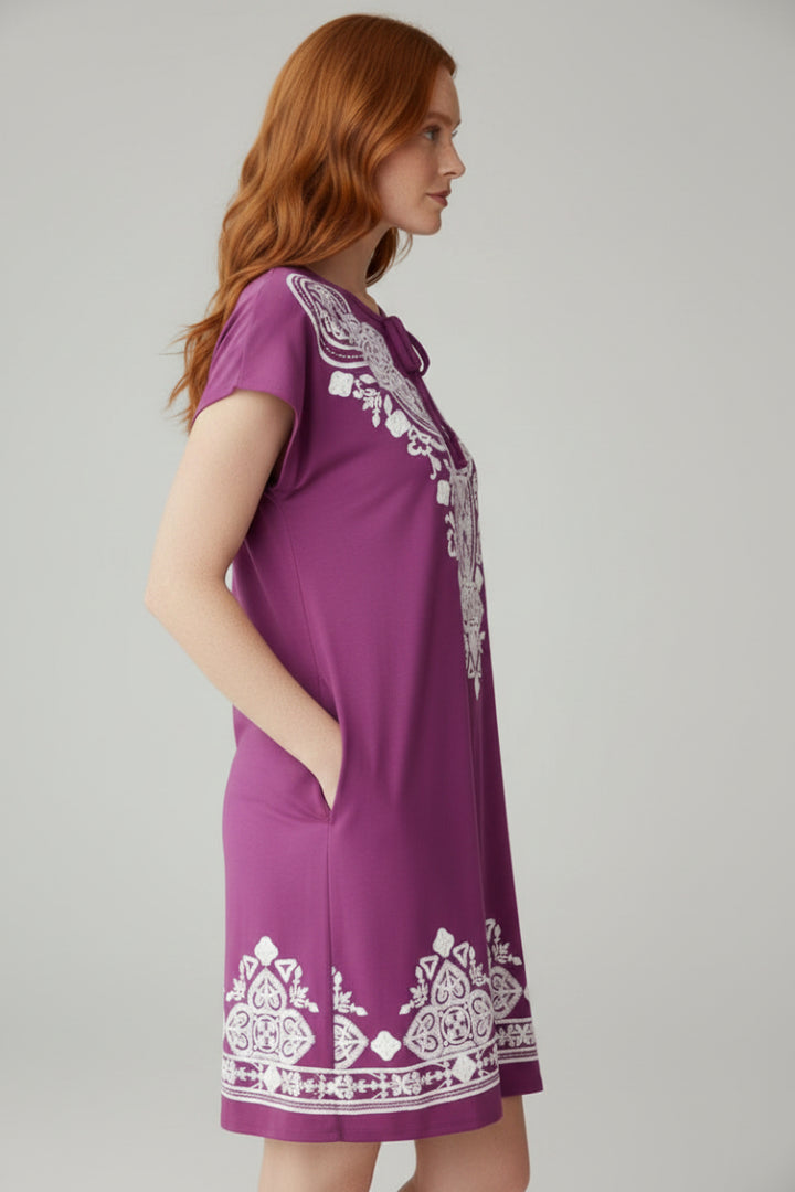 PLUS SIZE DOLMAN SLEEVE KEYHOLE TIE-NECK MINI DRESS HMED6741-10