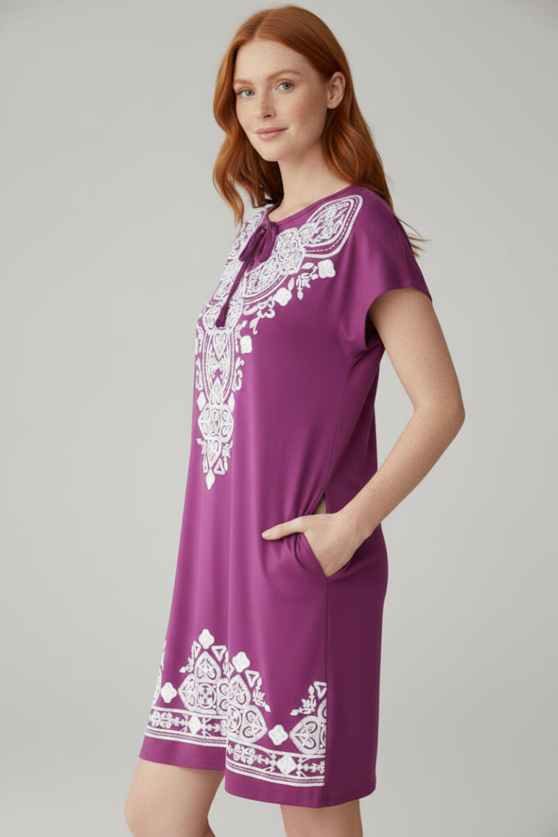 DOLMAN SLEEVE KEYHOLE TIE-NECK MINI DRESS HMED6741-10