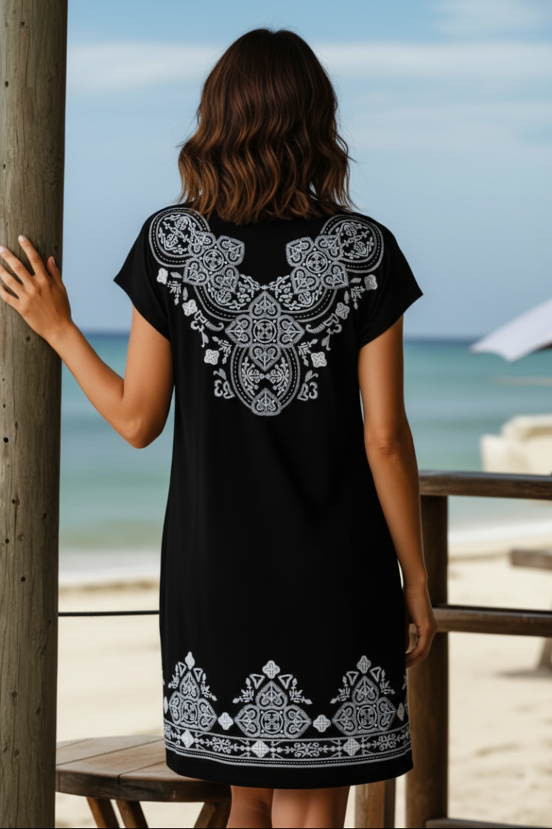 PLUS SIZE DOLMAN SLEEVE KEYHOLE TIE-NECK MINI DRESS HMED6741-10