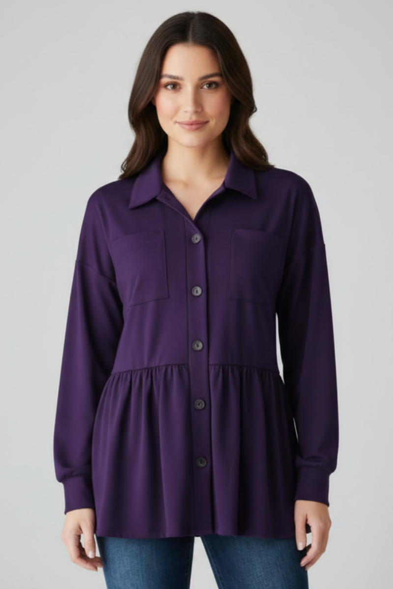 PUFF SLEEVE BUTTON DOWN SHACKET TOP HMEJ6739