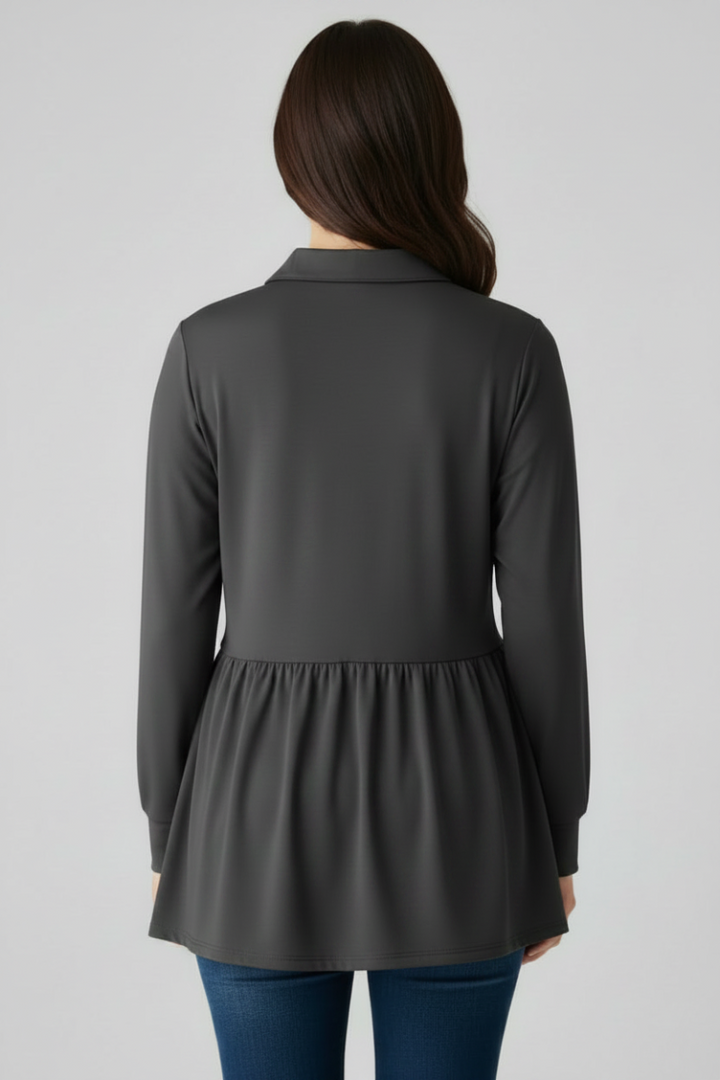 PUFF SLEEVE BUTTON DOWN SHACKET TOP HMEJ6739