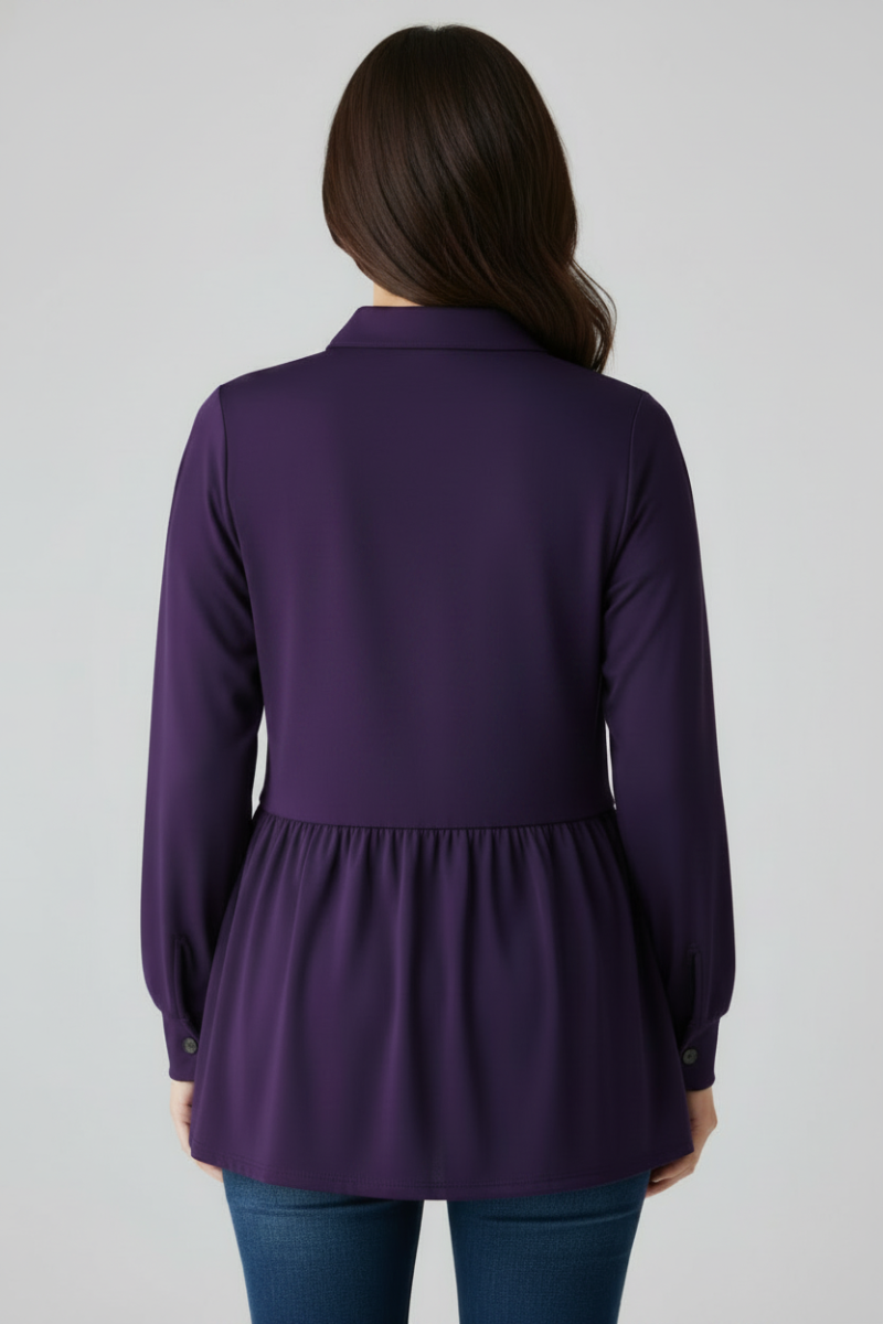 PUFF SLEEVE BUTTON DOWN SHACKET TOP HMEJ6739