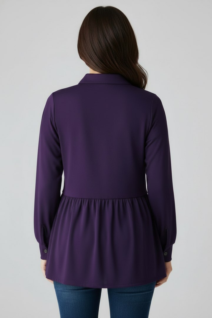 PUFF SLEEVE BUTTON DOWN SHACKET TOP HMEJ6739