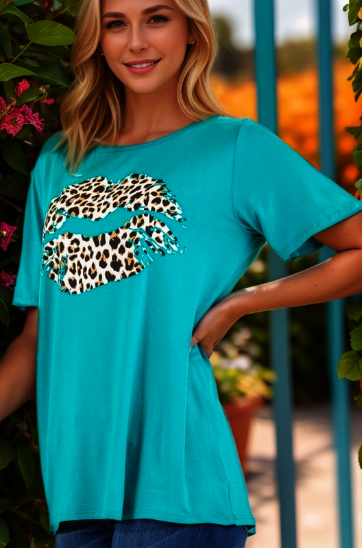 SHORT SLEEVE ROUND NECK SOLID TOP WITH ANIMAL PRINTED-HMET5006