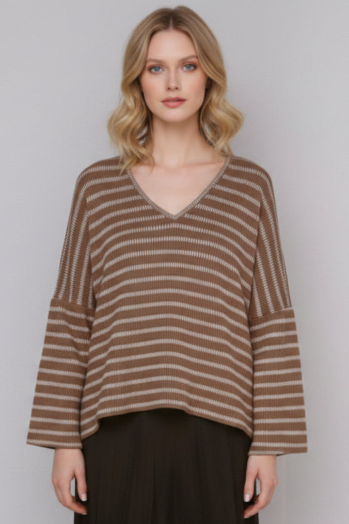 PLUS SIZE STRIPE DOLMAN SLEEVE KNIT SWEATER TOP HMET6943