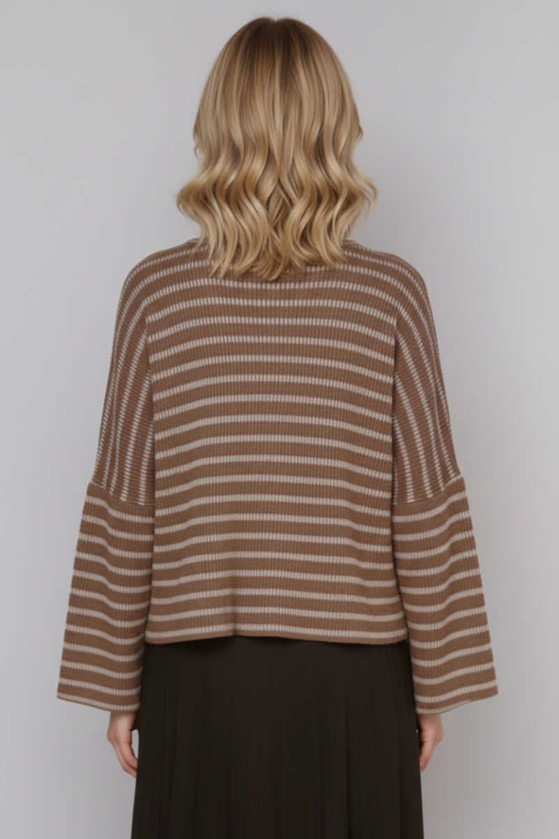 PLUS SIZE STRIPE DOLMAN SLEEVE KNIT SWEATER TOP HMET6943