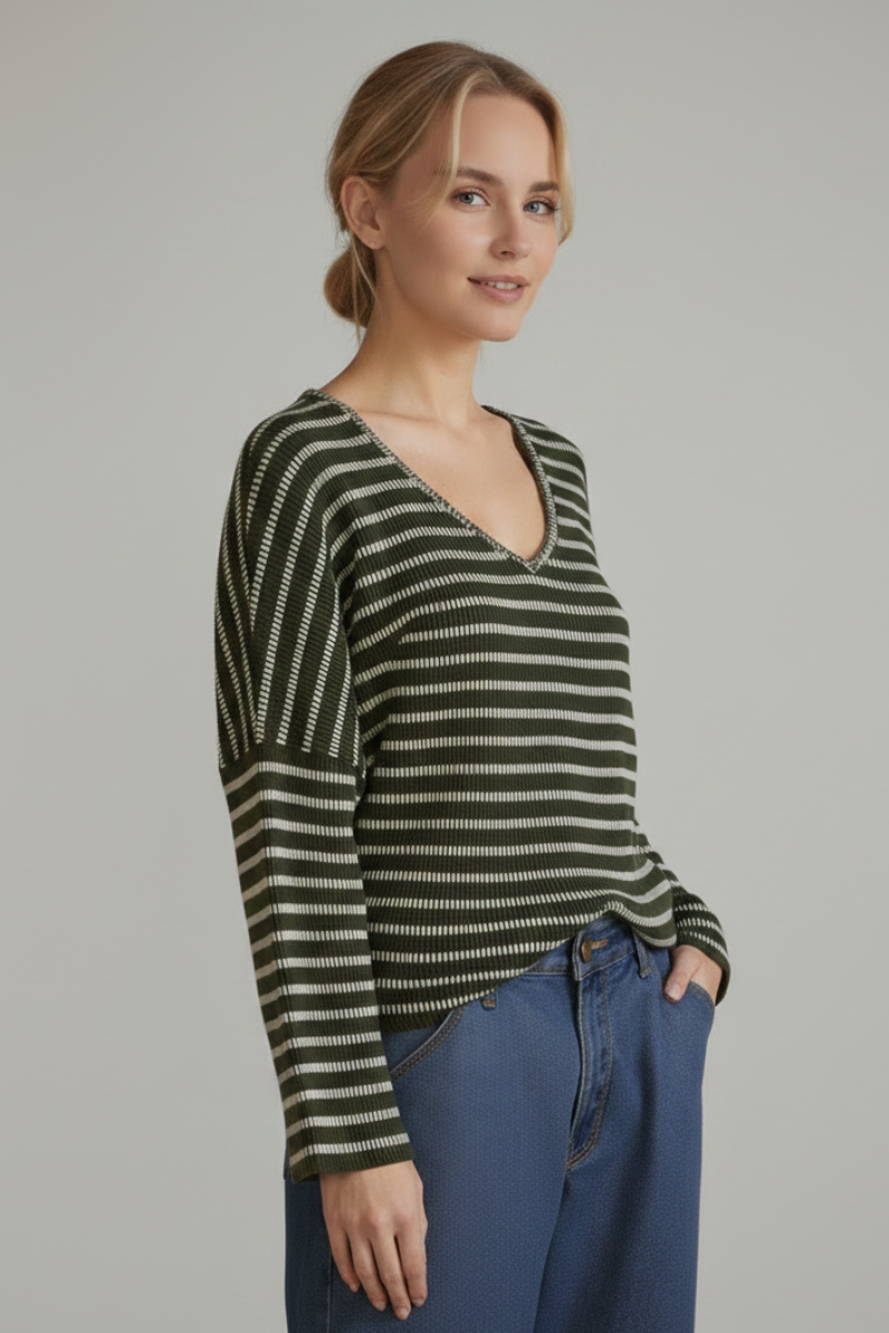 PLUS SIZE STRIPE DOLMAN SLEEVE KNIT SWEATER TOP HMET6943
