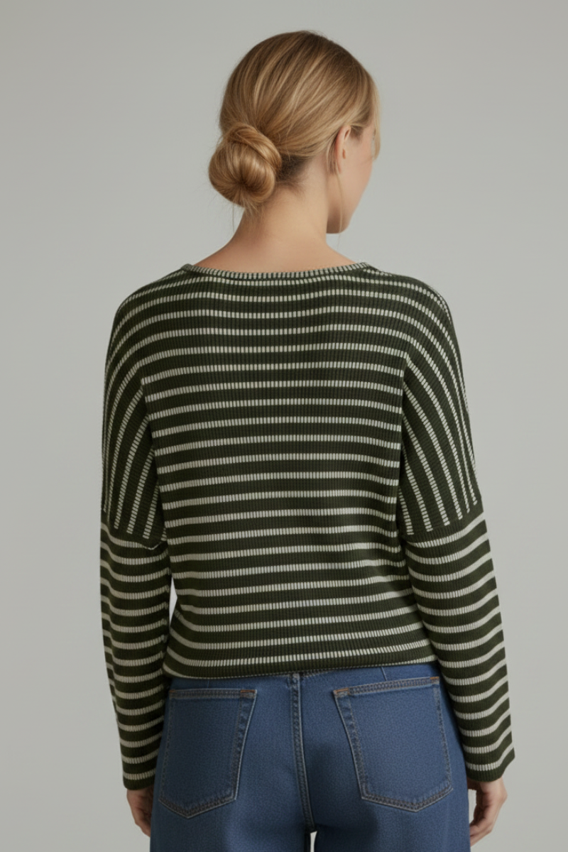 PLUS SIZE STRIPE DOLMAN SLEEVE KNIT SWEATER TOP HMET6943