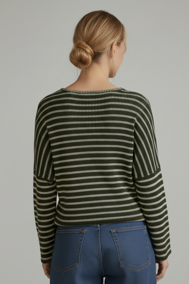 PLUS SIZE STRIPE DOLMAN SLEEVE KNIT SWEATER TOP HMET6943