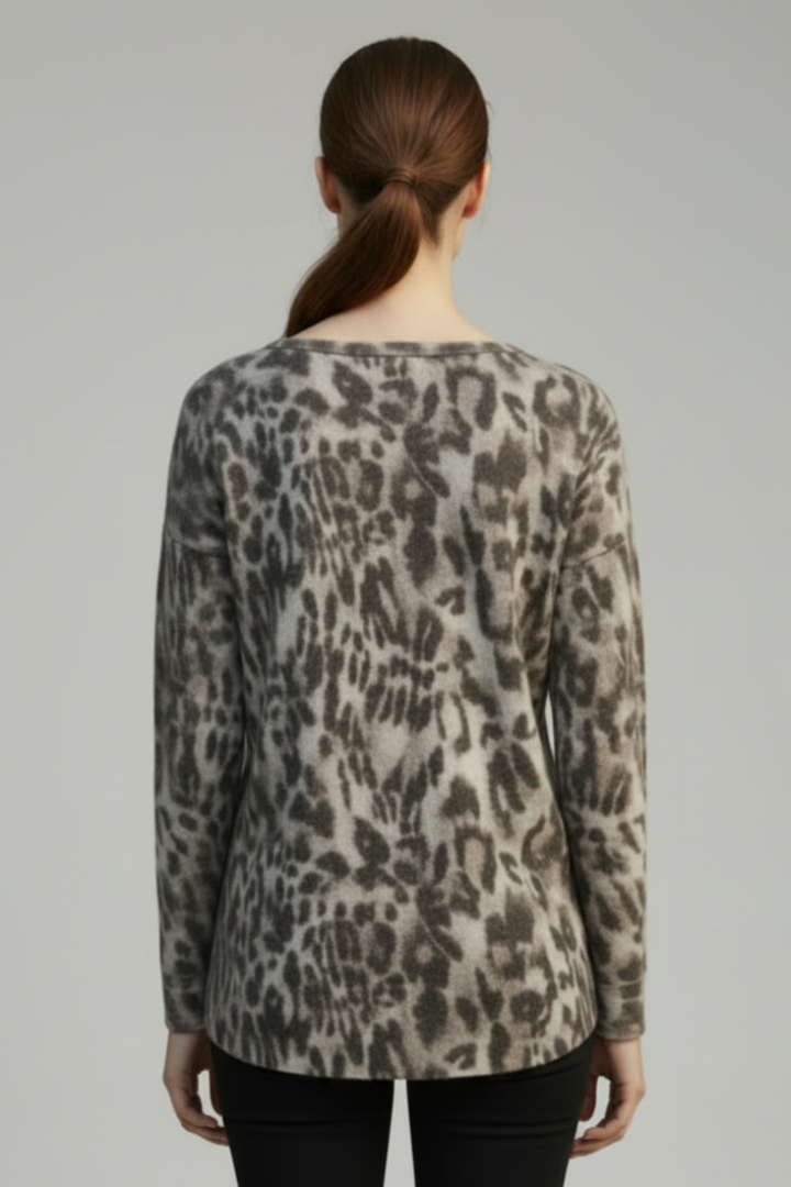 ANIMAL PRINT V-NECK  LONG DOLMAN SLEEVE HI-LOW TOP H7253LSP-