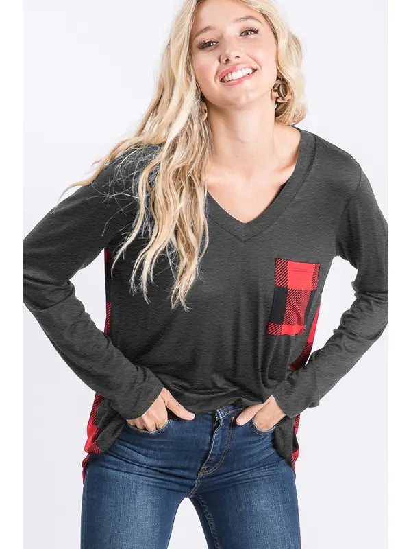 SOLID & PLAID PLUS SIZE TOP HMST1792-15