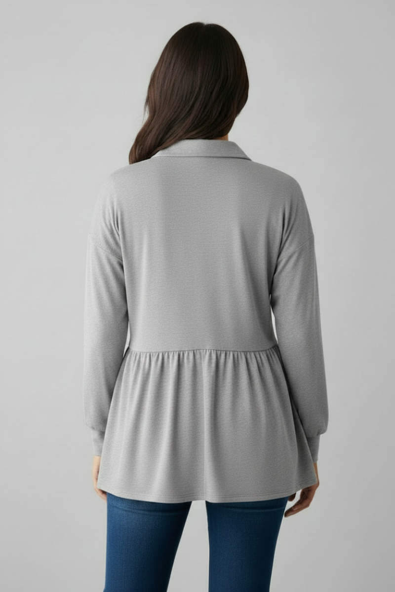 PUFF SLEEVE BUTTON DOWN SHACKET TOP HMEJ6739