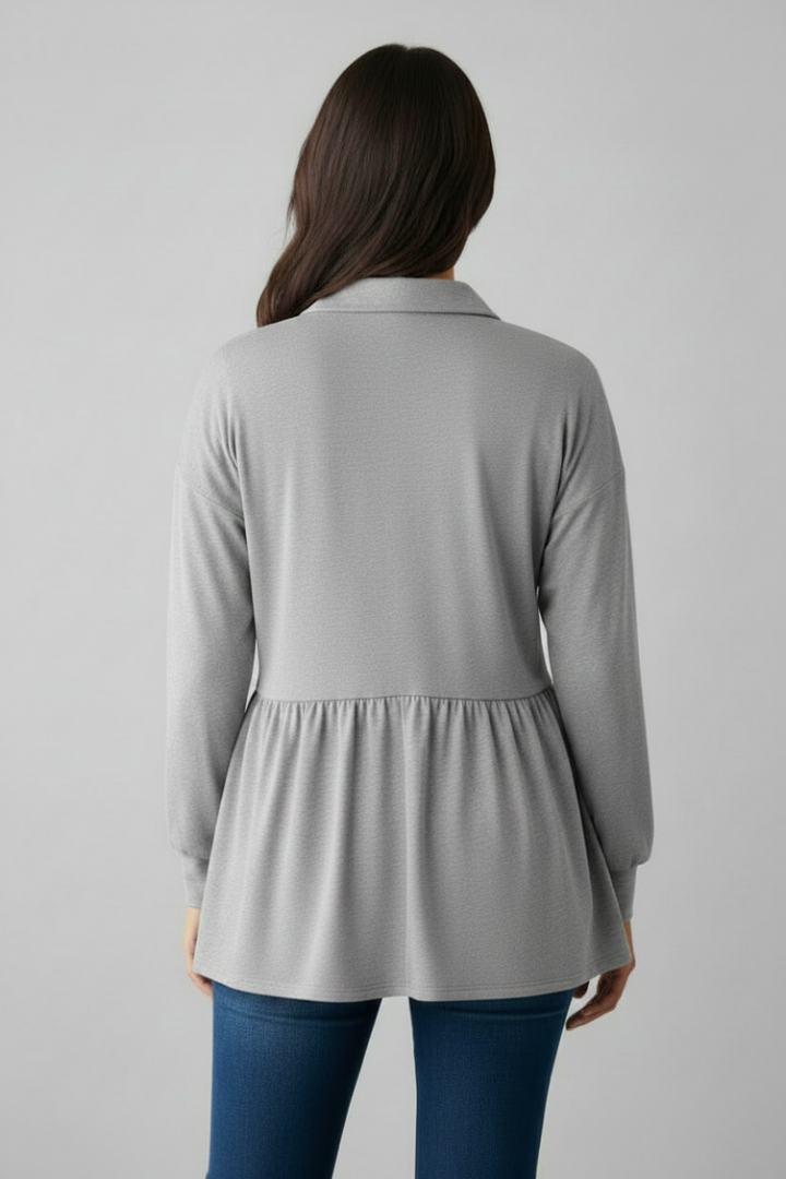 PUFF SLEEVE BUTTON DOWN SHACKET TOP HMEJ6739