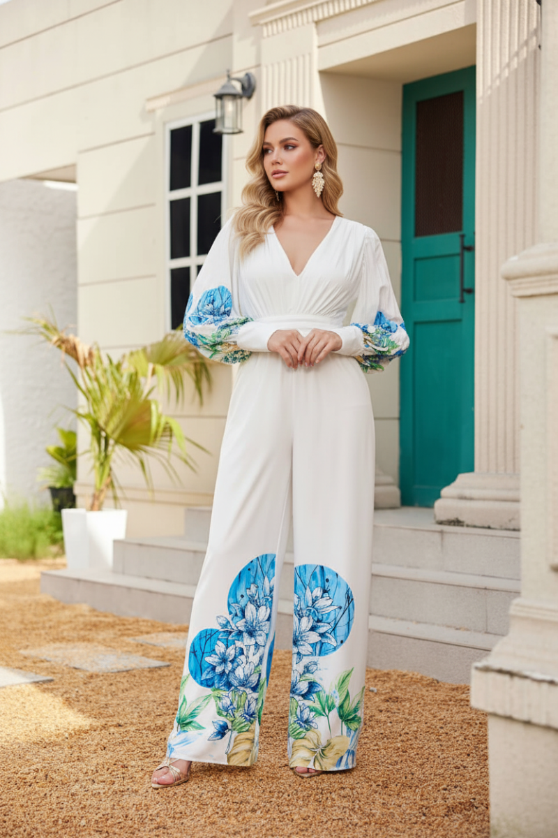 KIMONO LONG SLEEVES SOLID PRINT JUMPSUIT. CJ33290