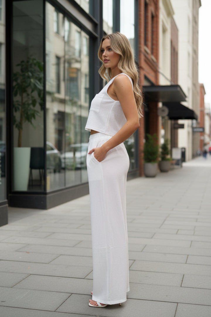 LINEN SLEEVE SOLID TOP AND PANTS SET. CHW027-1