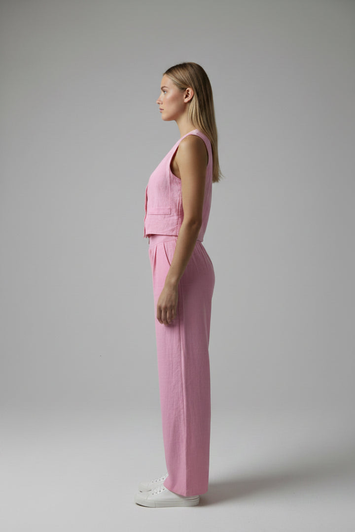 LINEN SLEEVE SOLID TOP AND PANTS SET. CHW027-1