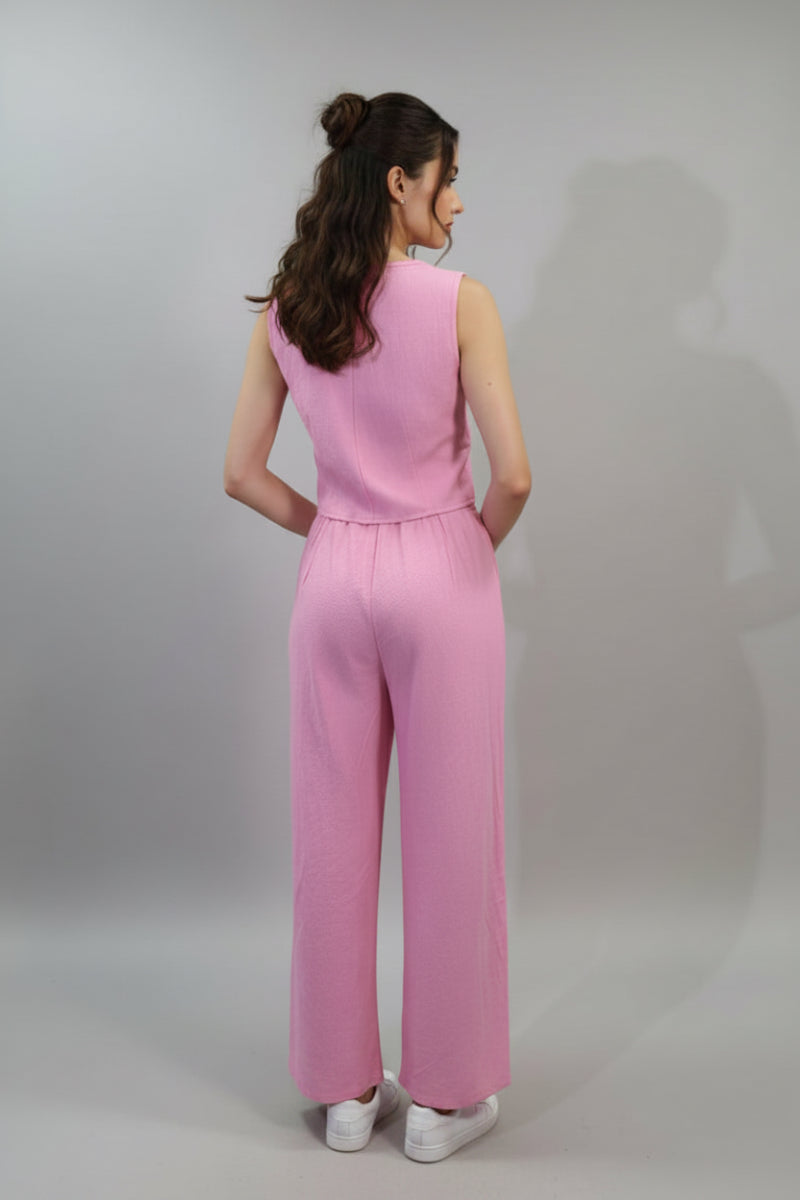 LINEN SLEEVE SOLID TOP AND PANTS SET. CHW027-1