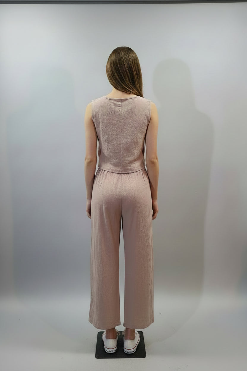 LINEN SLEEVE SOLID TOP AND PANTS SET. CHW027-1