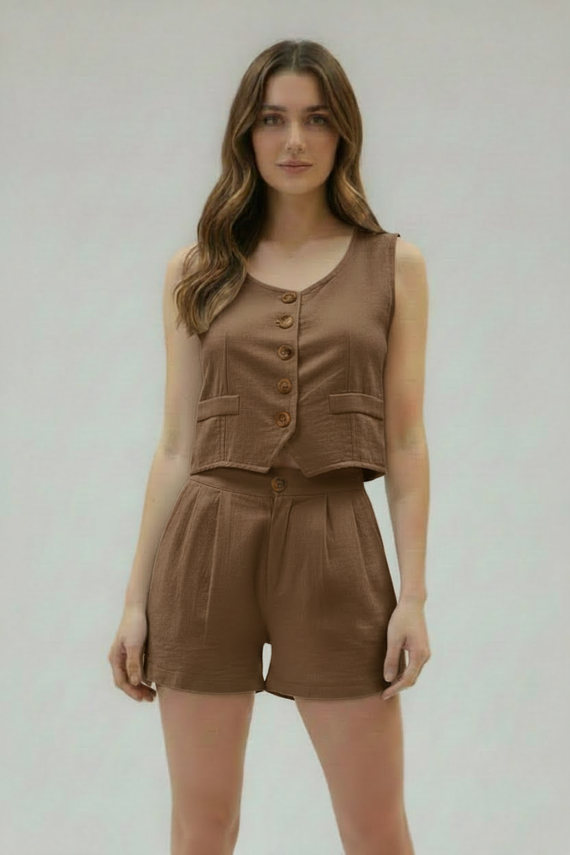LINEN SOLID COLORS SHORT PANTS SETS. CHW026