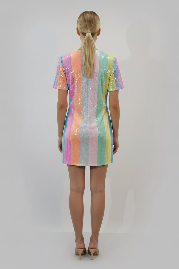 SEQUINS MULTICOLOR SHORT SLEEVE DRESS. D3584
