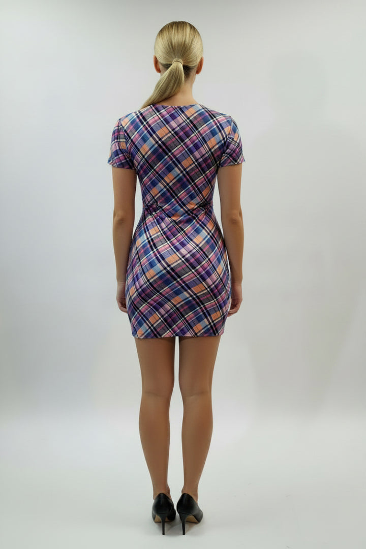 SHORT SLEEVES WOVEN MINI DRESS. D3086