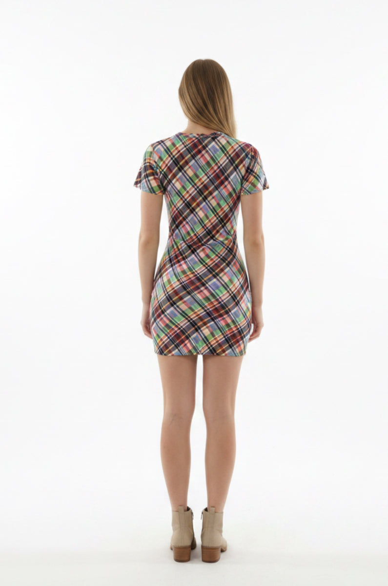 SHORT SLEEVES WOVEN MINI DRESS. D3086