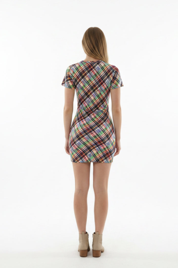 SHORT SLEEVES WOVEN MINI DRESS. D3086