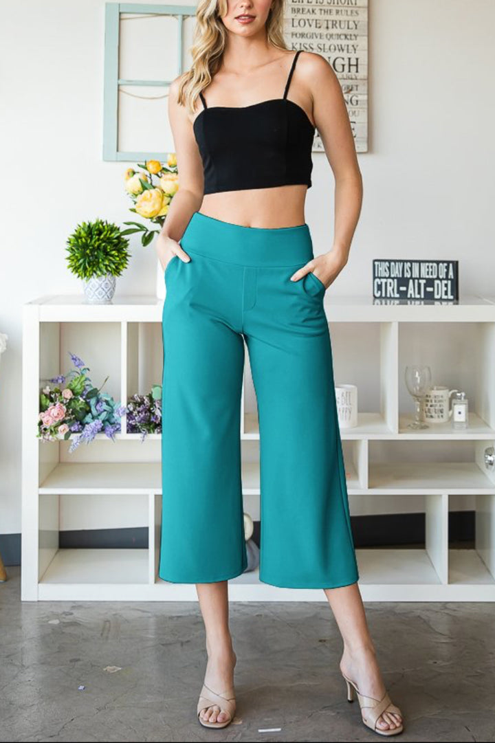 PLUS SIZE WIDE WAISTBAND SOLID CULOTTES PANTS*
